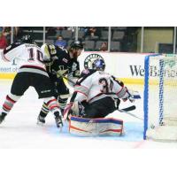 Wheeling Nailers Forward Riley Brace Scores against the Brampton Beast