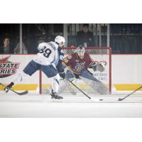 Chicago Wolves Goaltender Jordan Binnington Sets up to Stop the The Milwaukee Admirals