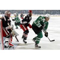 Chicago Wolves LW Yannick Veilleux Eyes the Puck vs. the Grand Rapids Griffins