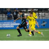 Colorado Springs Switchbacks FC defender Matthew Mahoney with possession vs. New Mexico United