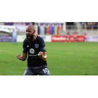 Louisville City FC forward Brian Ownby reacts after a LouCity goal