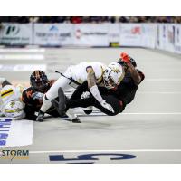 Sioux Falls Storm deliver a hit against the Bismarck Bucks