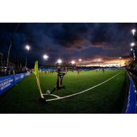 Colorado Springs Switchbacks FC midfielder Jose Torres takes a corner kick vs. Orange County SC