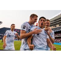 Chicago Fire FC celebrate a goal against Atlanta United FC at Soldier Field