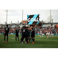 Colorado Springs Switchbacks FC celebrate a goal against Real Monarchs