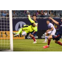 Chicago Fire FC fires a shot past Orlando City SC