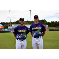 Hickory Crawdads in their SpongeBob SquarePants Night jerseys