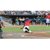 Zach Daniels of the Fayetteville Woodpeckers slides home