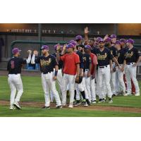 Tri-City Dust Devils line up for congratulations after a win