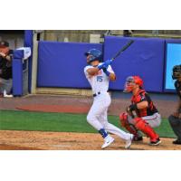 Drew Jackson of the Syracuse Mets watches his grand slam ball fly over the fence on Thursday night