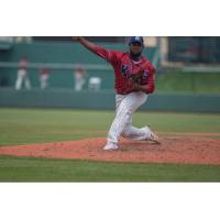 Jose Taveras of the Kansas City Monarchs pitching against Kane County