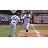 Tulsa Drillers outfielder Romer Cuadrado scores after his three-run homer