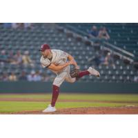 Jameson McGrane delivers a pitch against the Chicago Dogs in the 5-2 win for the Kansas City Monarchs