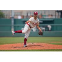 Jake Matthys of the Kansas City Monarchs delivers a pitch against the Chicago Dogs