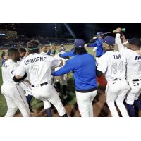 Pensacola Blue Wahoos celebrate a Walk off Win