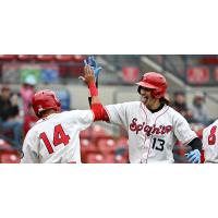 Spokane Indians celebrate after a home run