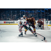 Springfield Thunderbirds center Dakota Joshua reaches for the puck against the Chicago Wolves