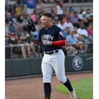 Elijah Dunham of the Somerset Patriots celebrating a home run