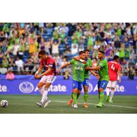 Seattle Sounders FC react after Nicolás Lodeiro's goal against FC Dallas