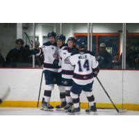 Saginaw Spirit react after a goal