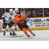 Lehigh Valley Phantoms' Cal O'Reilly and Hershey Bears' RYAN SCARFO in action