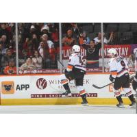 Lehigh Valley Phantoms right wing Hayden Hodgson reacts with the crowd after a goal