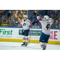 Springfield Thunderbirds' Martin Frk and Will Bitten celebrate win