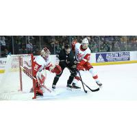 Texas Stars' Mavrik Bourque versus Grand Rapids' Sebastian and Simon Edvinsson Cossa and