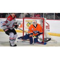 Worcester Railers' Ken Appleby and Adirondack Thunder's Ryan Smith in action