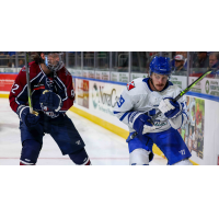 Wichita Thunder forward Brayden Watts (right) vs. the Tulsa Oilers