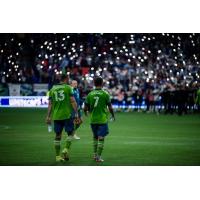 Jordan Morris and Cristian Roldan of Seattle Sounders FC