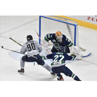 Florida Everblades goaltender Evan Fitzpatrick stops a shot against the Greenville Swamp Rabbits