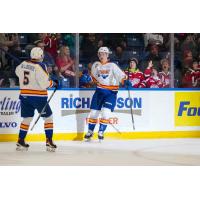 Saskatoon Blades' Aidan De La Gorgendiere celebrates win