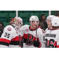 Belleville Senators' Antoine Bibeau And Cole Reinhardt Celebrate Victory