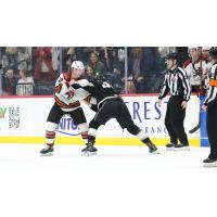 Tucson Roadrunners' Ben McCartney takes on Taylor Ward of the Ontario Reign