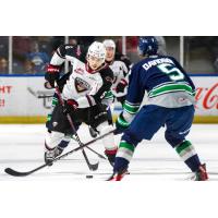 Vancouver Giants' Carson Haynes battles Seattle Thunderbirds' Hyde Davidson