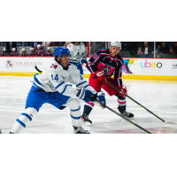 Wichita Thunder defenseman Dominic Dockery (left) vs. the Allen Americans