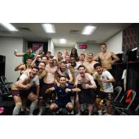 Detroit City FC celebrates their win over Houston Dynamo FC in the US Open Cup