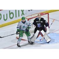 Florida Everblades' Carson Gicewicz and Orlando Solar Bears' Alexis Gravel